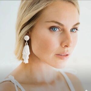 Anthropologie Panacea NWT White beaded Tassel Earrings.